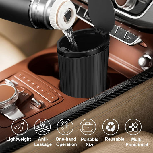 Bote De Basura Para Coche, Mini Cubo De Basura Con Tapa Negro Impermeable Papelera Portátil Con 4 Rollos De Bolsas De Basura