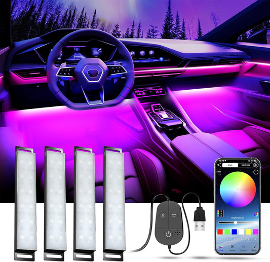 Luces LED Coche, LED Coche Interior USB, Con 16 Millones De Colores De DIY, Función De Memoria De Colores Y Modo Música, 4 En 1 Luz Ambiente Coche, Accesorios Coche Interior