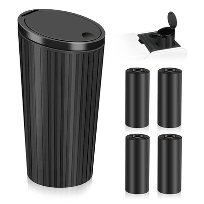 Bote De Basura Para Coche, Mini Cubo De Basura Con Tapa Negro Impermeable Papelera Portátil Con 4 Rollos De Bolsas De Basura