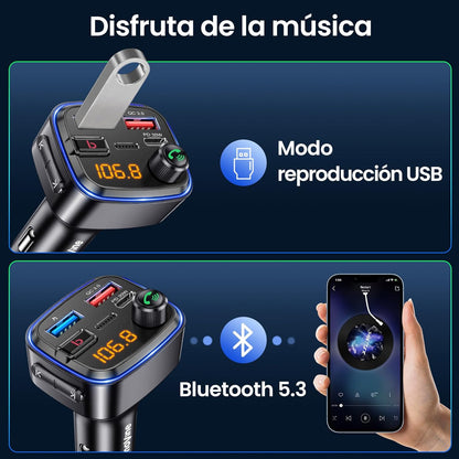 Transmisor FM Bluetooth C89 para Coche – Carga Rápida USB-C/USB-A, Manos Libres y Reproducción de Música