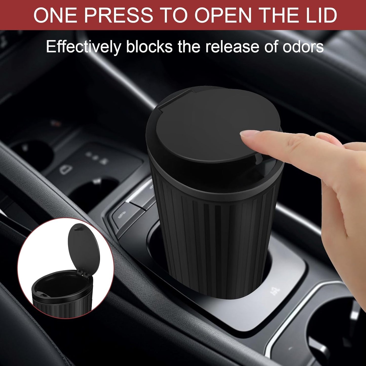 Bote De Basura Para Coche, Mini Cubo De Basura Con Tapa Negro Impermeable Papelera Portátil Con 4 Rollos De Bolsas De Basura