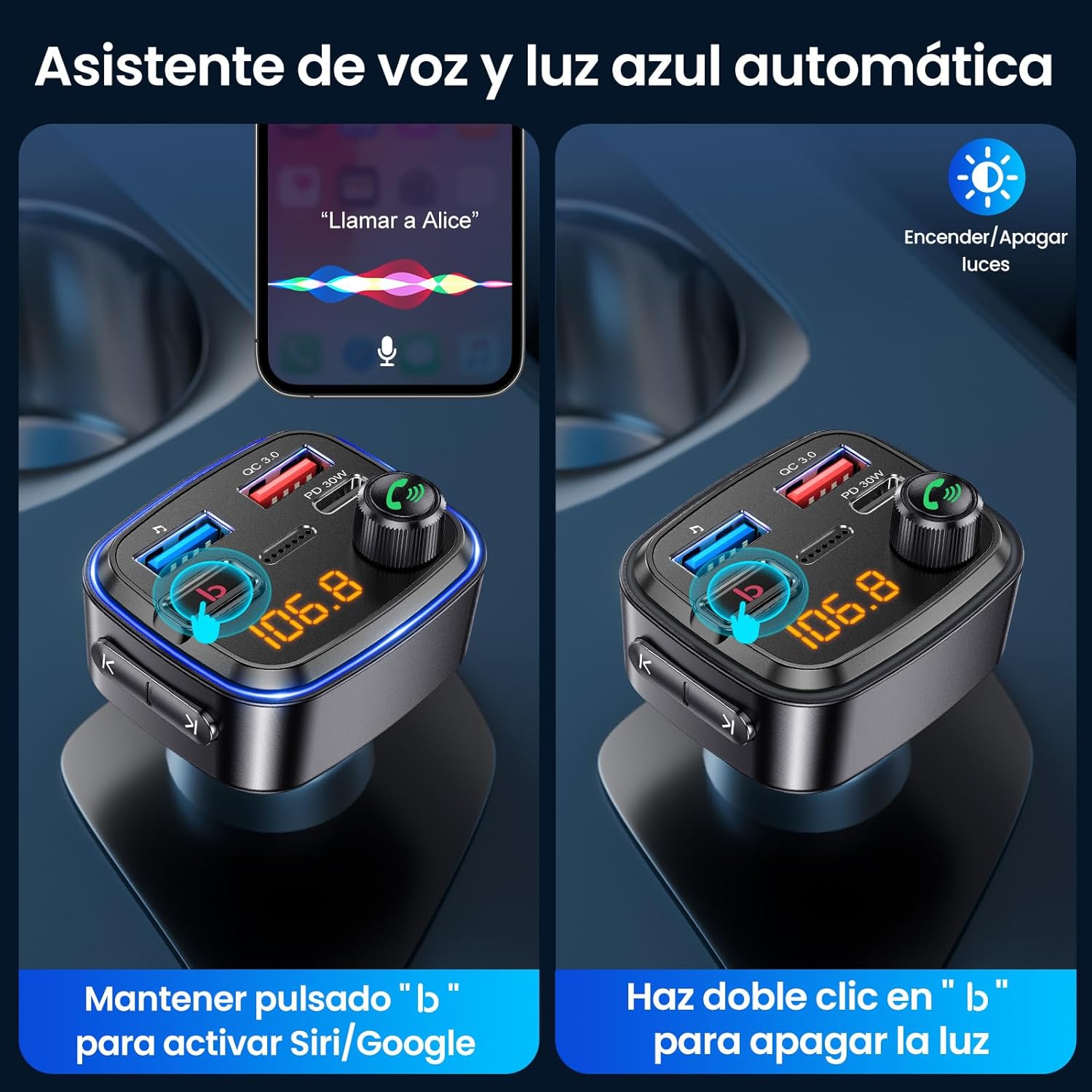 Transmisor FM Bluetooth C89 para Coche – Carga Rápida USB-C/USB-A, Manos Libres y Reproducción de Música