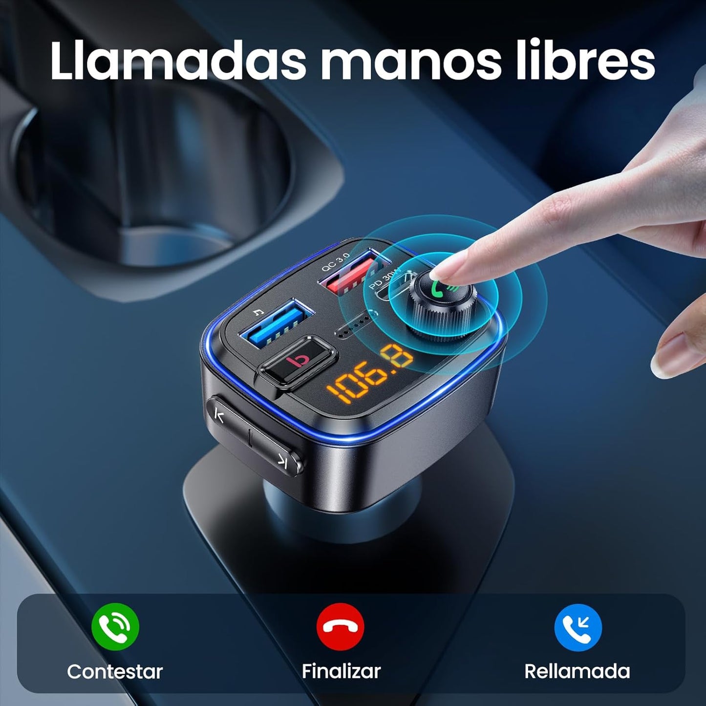 Transmisor FM Bluetooth C89 para Coche – Carga Rápida USB-C/USB-A, Manos Libres y Reproducción de Música